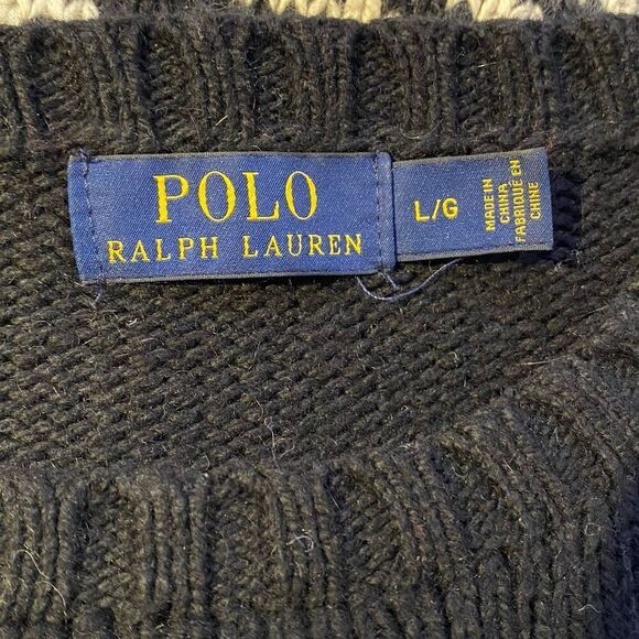 Women's Polo Ralph Lauren Fair Isle Wool Blend Crewneck Large Sweater Black Blue - Picture 11 of 12